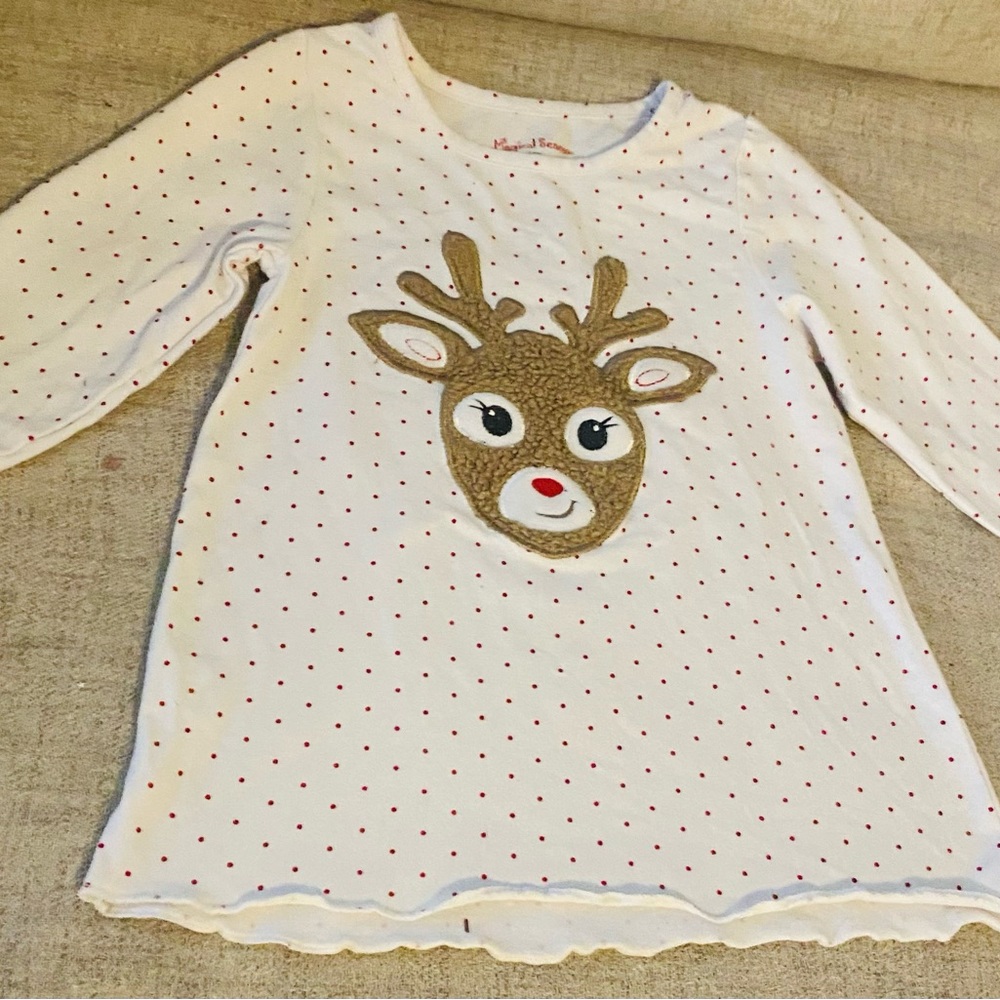 Magical Season Girls 4t Christmas Reindeer Shirt with Polka Dots